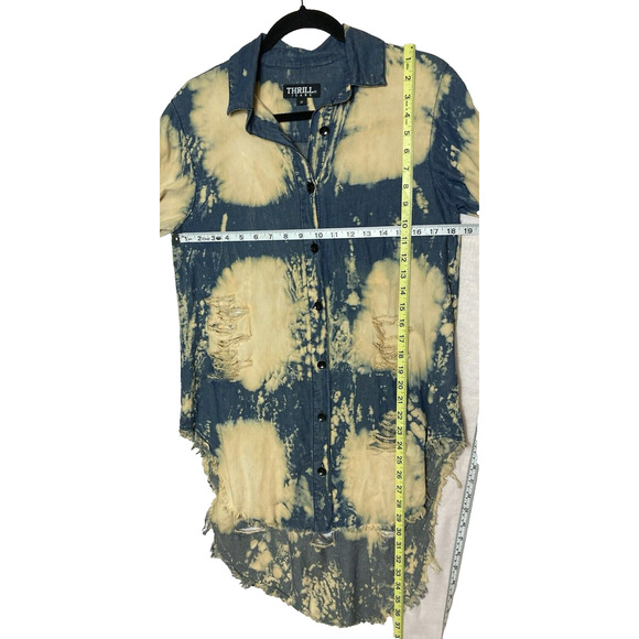 Thrill Jeans Women Shirt Medium Blue High Low Distressed Button Down pre owned - Picture 14 of 14